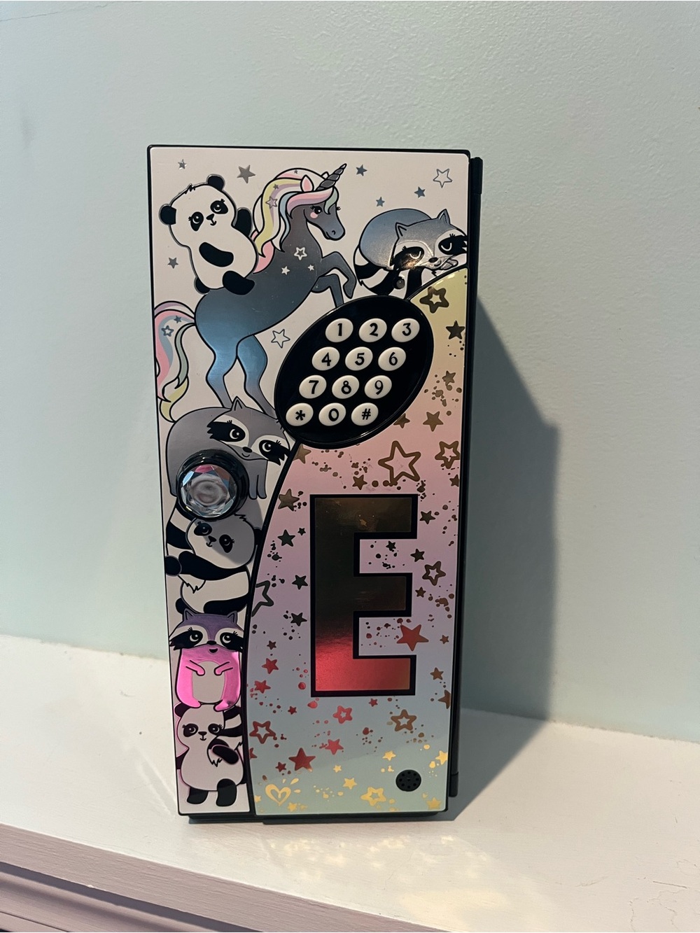 Justice DIGITAL MINI LOCKER Unicorn Pandas Letter “E” with Password Sound
